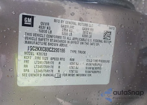 2012 Chevrolet Silverado 2500Hd Lt from USA, damaged, VIN 1GC2KXC83CZ295186